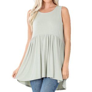 Light Sage Green Soft Shirred Sleeveless Shirt
